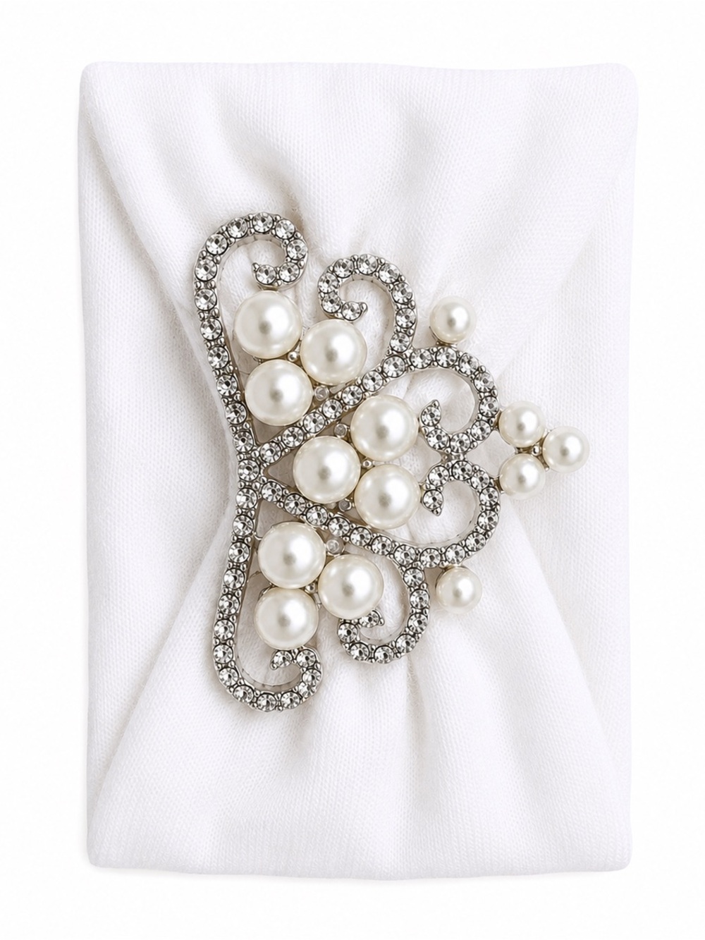 Elegant Baby White Rhinestone & Pearl Baby Headband Special Occasion Baptism